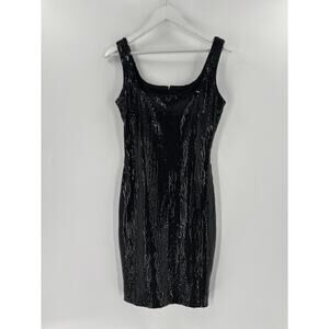 Julie Duroche Vintage Dress Womens 10 Black Sequins Sleeveless 80s 90s Zip Up